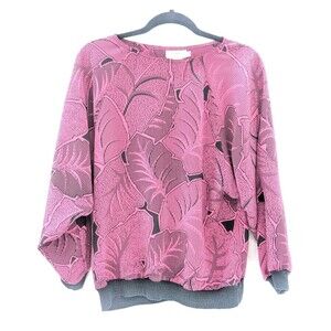 Shirtstrings California Vintage Black Hot Pink Palm Leaves 80s Blouse Size Med